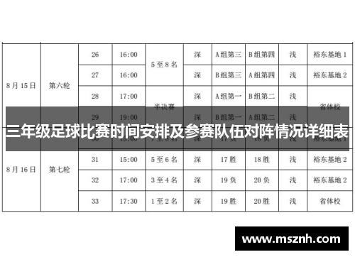三年级足球比赛时间安排及参赛队伍对阵情况详细表