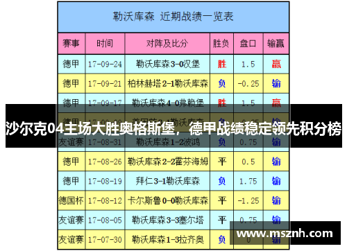 沙尔克04主场大胜奥格斯堡，德甲战绩稳定领先积分榜